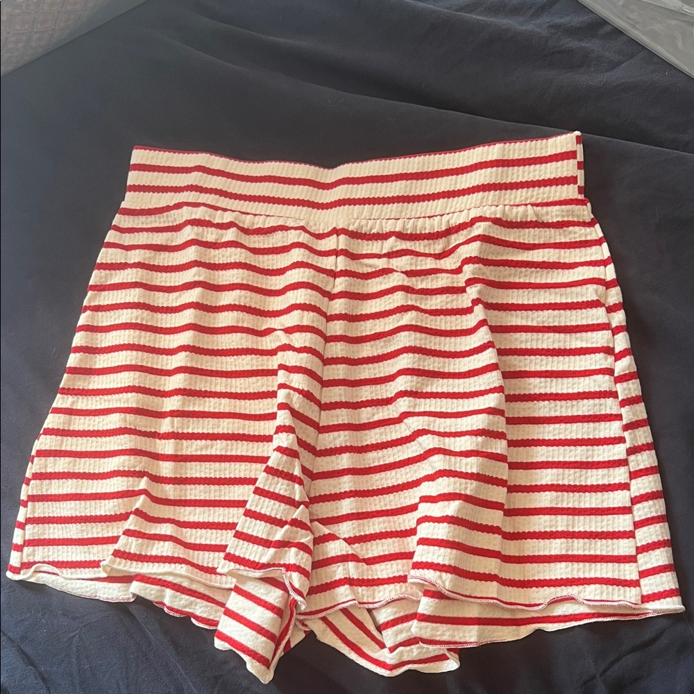 Red and White Striped High Waist Women's Shorts